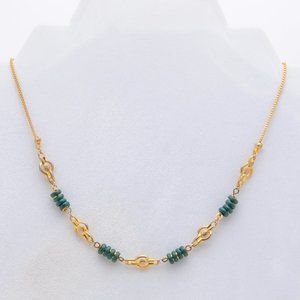 Gold and Forest Green Plastic Bead Necklace
